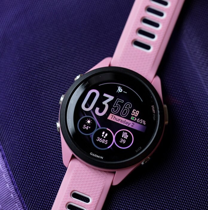 The 5 best Garmin watches for 2025 Close-up of the Garmin Forerunner 265S’s OLED display and watchface on a purple background