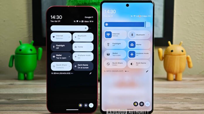 Old vs new Quick Settings panel in Android