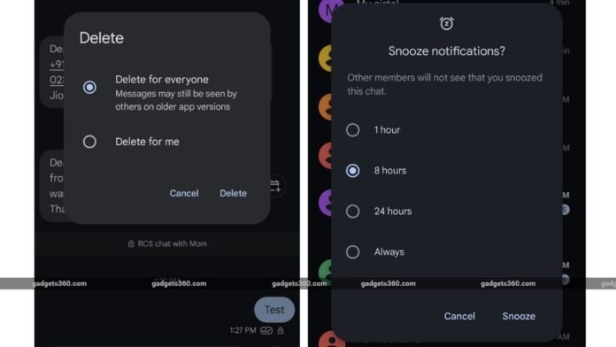 Google Messages Widely Rolling Out Snooze Notifications and Delete for google messages gadgets360 Google Messages