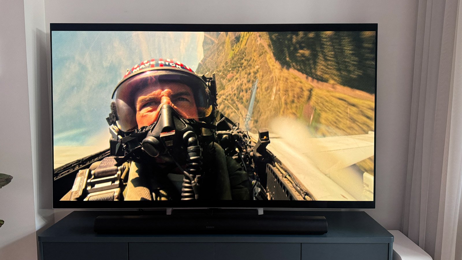 A scene from the movie Top Gun: Maverick shown on the LG G5 OLED TV
