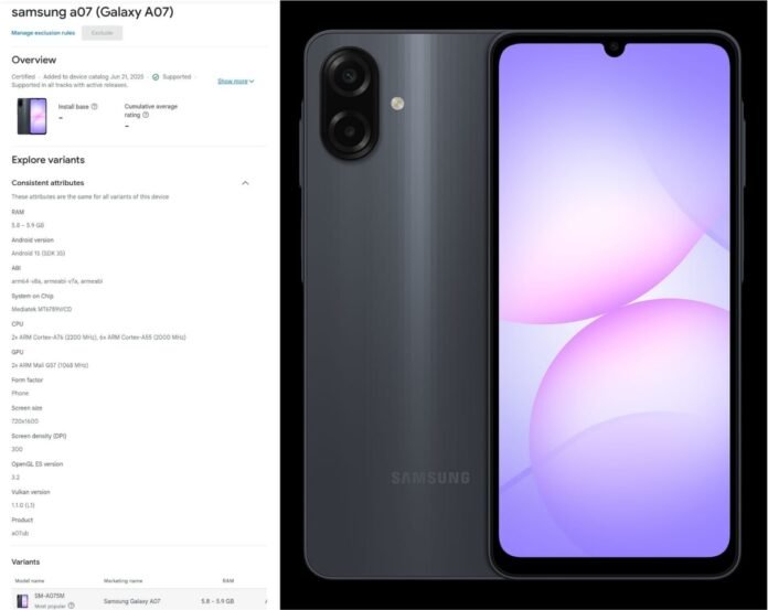 Samsung Galaxy A07 Listed on Google Play Console With Design, Key Specifications: Report