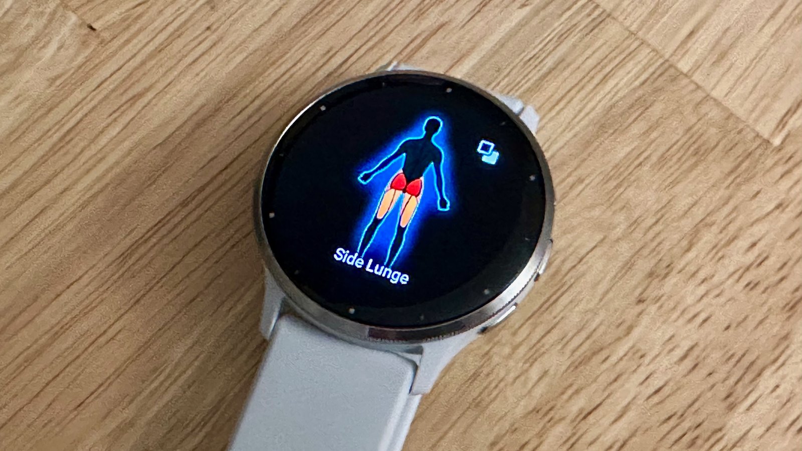 A muscle map for side lunges on the Garmin Venu 3