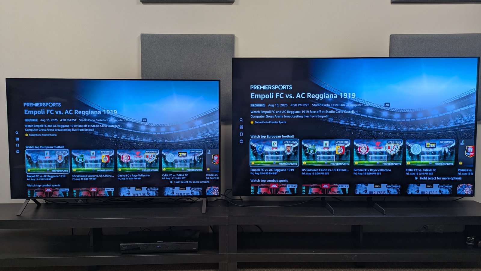 I examined Samsung and LG's least expensive OLED TVs side-by-side to peer which TV comes out on best – here is what came about 3 LG B5(left) and Samsung S85F (right) with Prime Video Sports page on screen