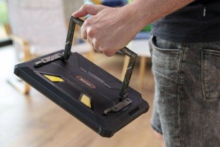 The metal kickstand is one way to carry the Active 12 Pro around