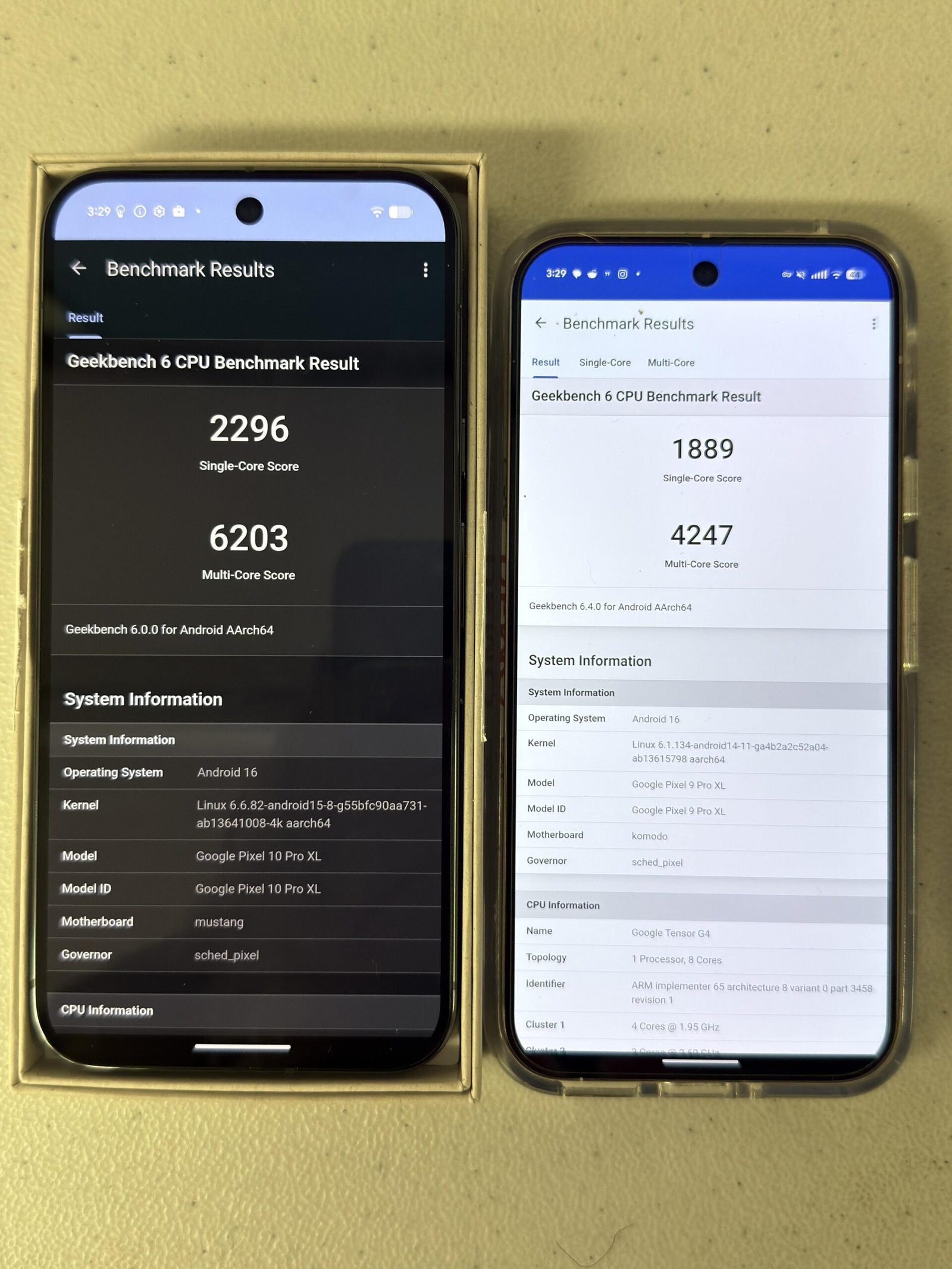 Google Pixel 10 Pro XL vs 9 Pro XL Geekbench HustlersPassion