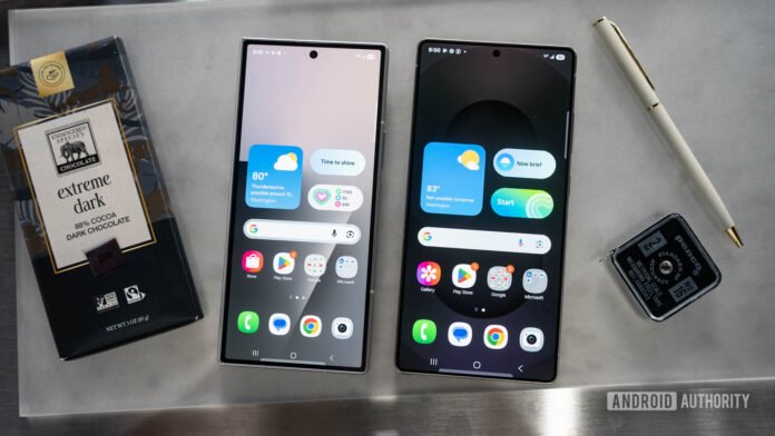 Galaxy S26 Ultra could use new display tech, but there's Samsung Galaxy Z Fold 7 next to Galaxy S25 Ultra showing home screens of both