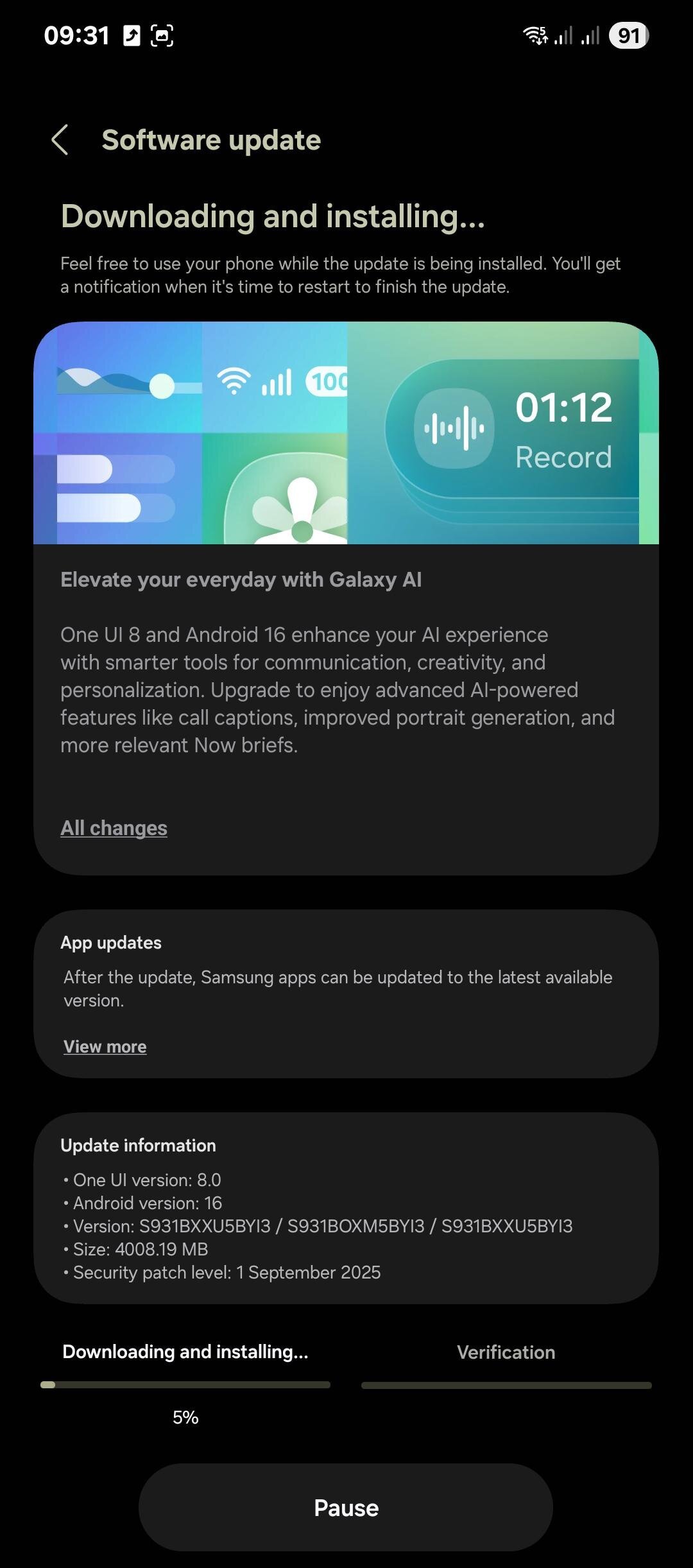 Samsung Galaxy S25 stable One UI 8 no grass 6382