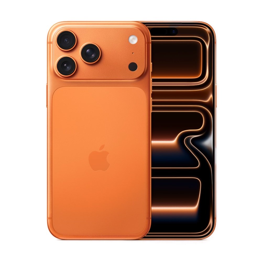 The iPhone 17 Pro in Cosmic Orange in a white product render.