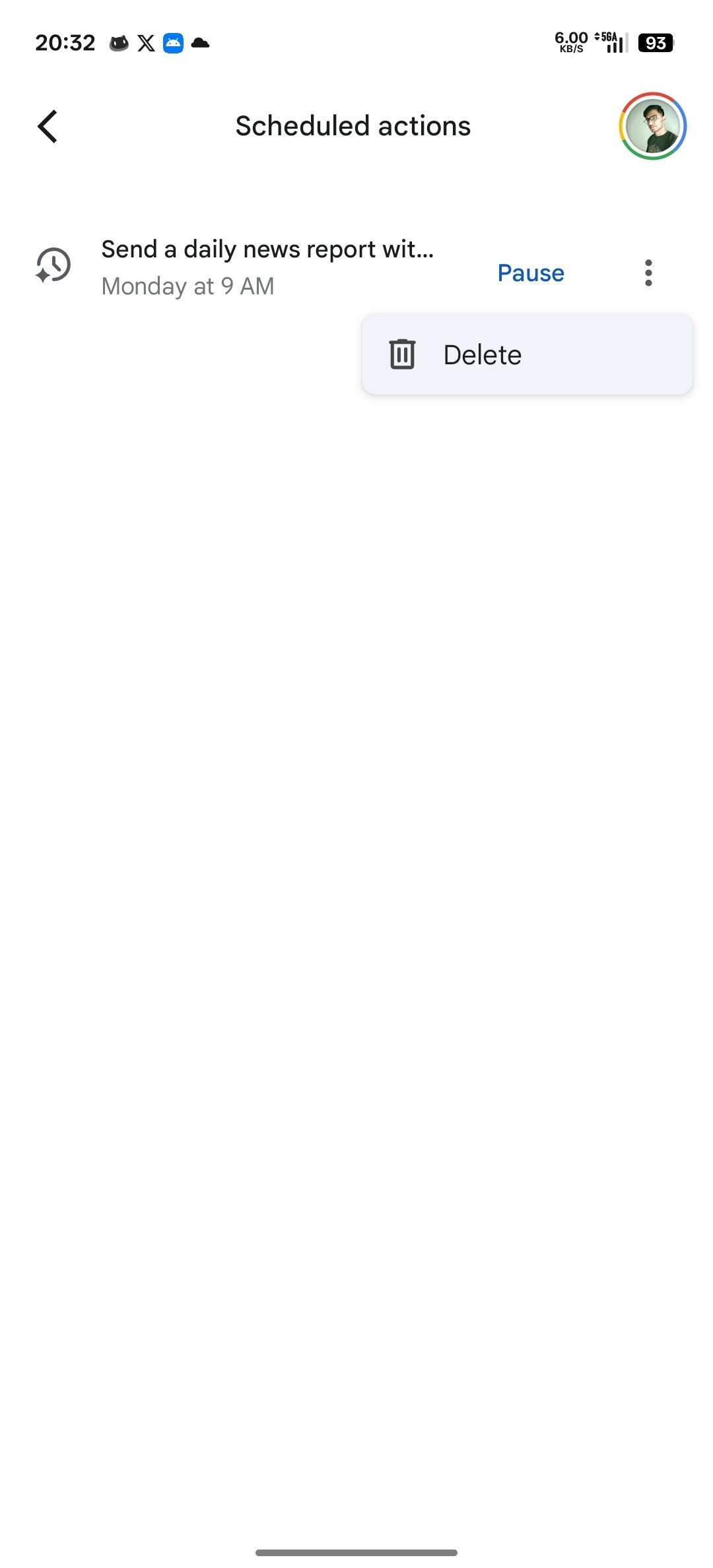 gemini scheduled actions no editing option