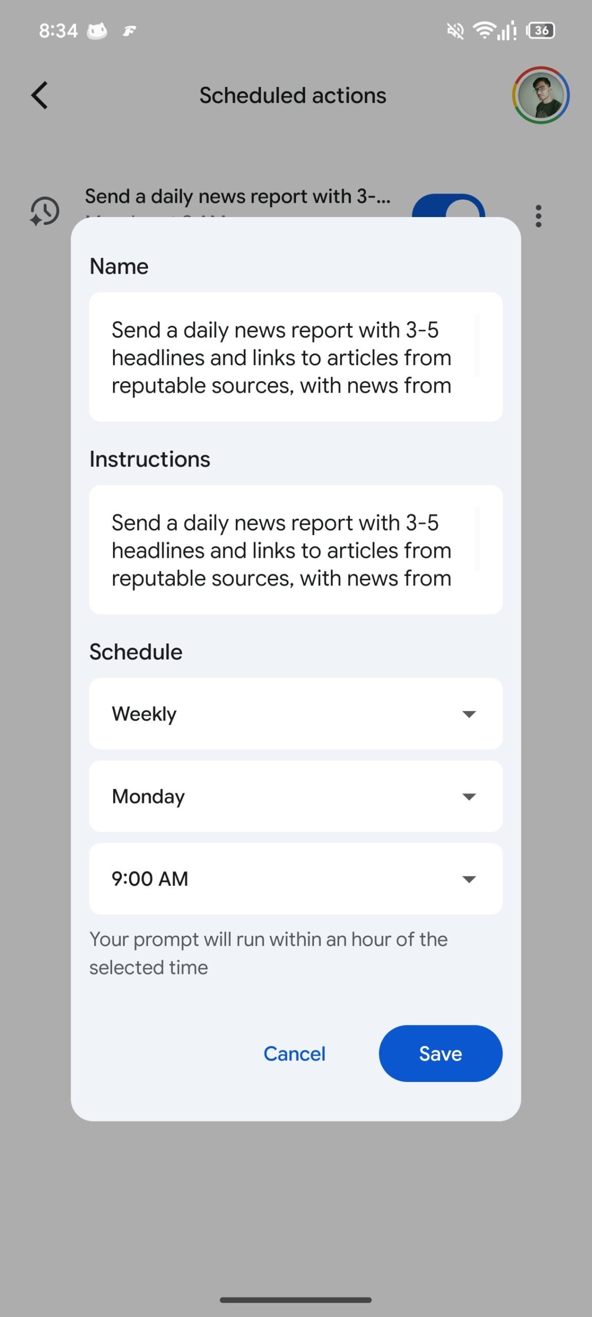 gemini scheduled actions new editing option 2