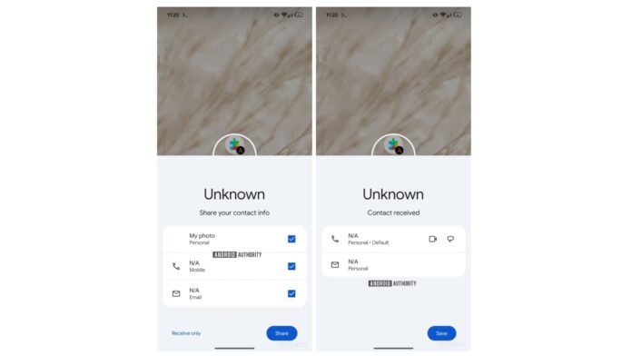 The early contact sharing feature in Android.