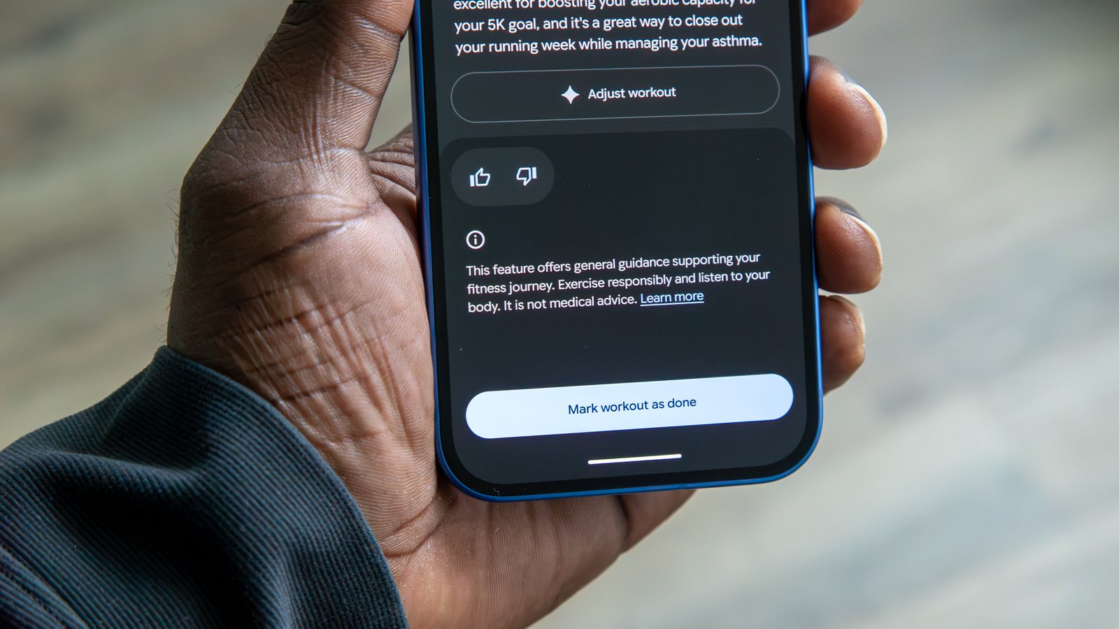 Fitbit personal health coach "Mark workout as done" button