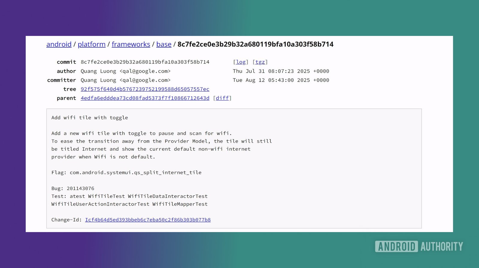 Add wifi toggle AOSP code change