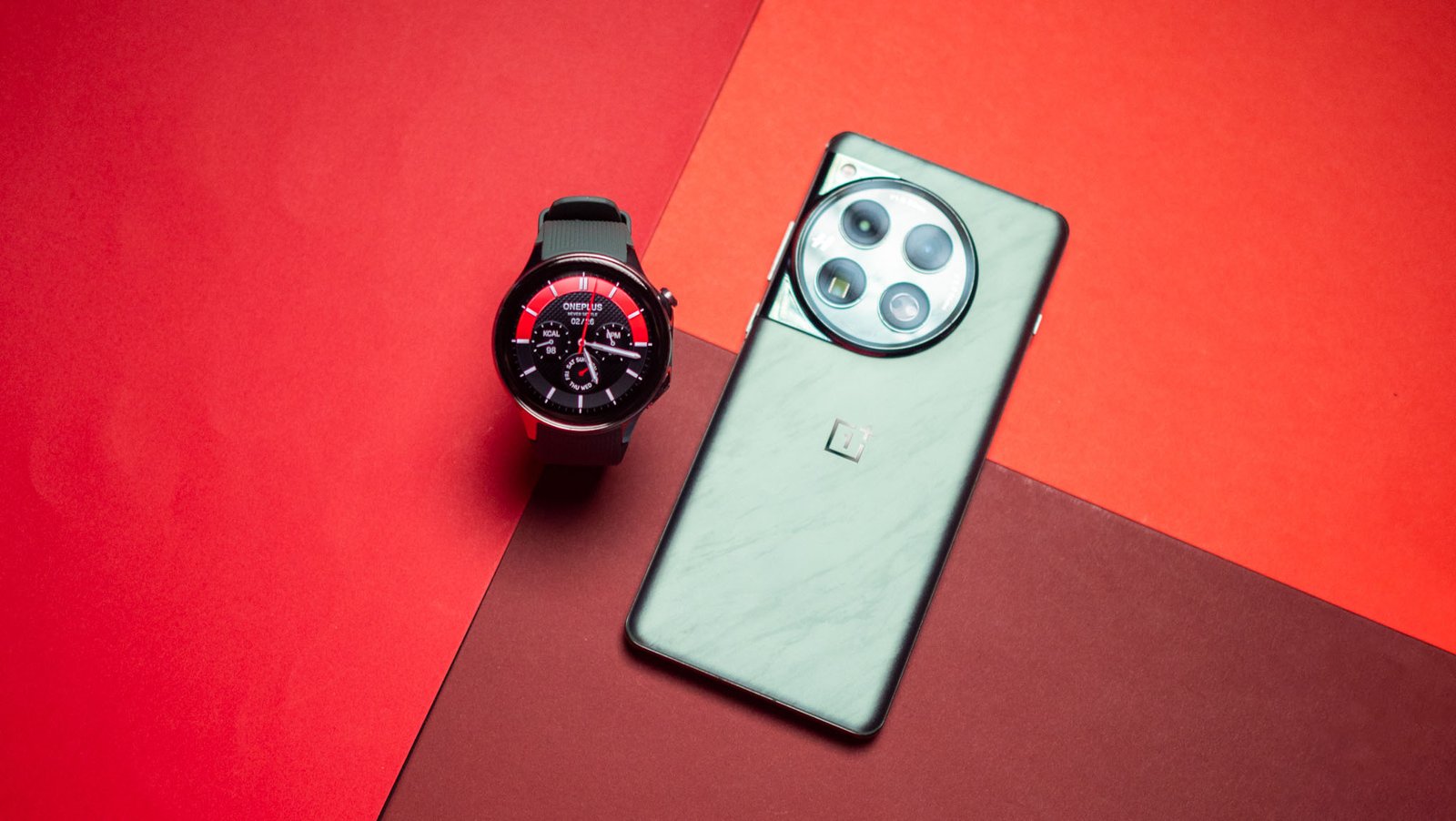 OnePlus Watch 2 next to OnePlus 12