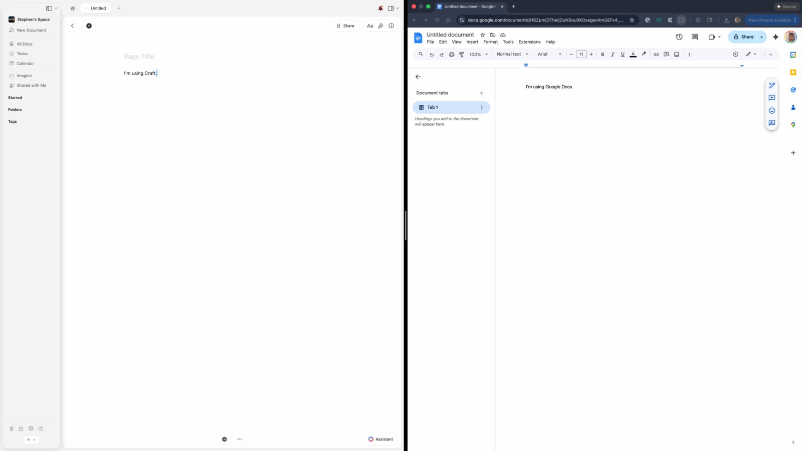 Craft UI vs Google Docs UI
