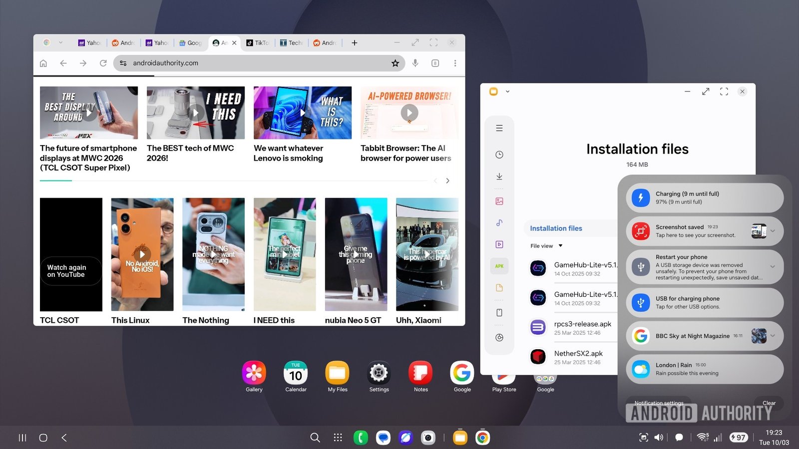 Samsung Dex Notification Panel
