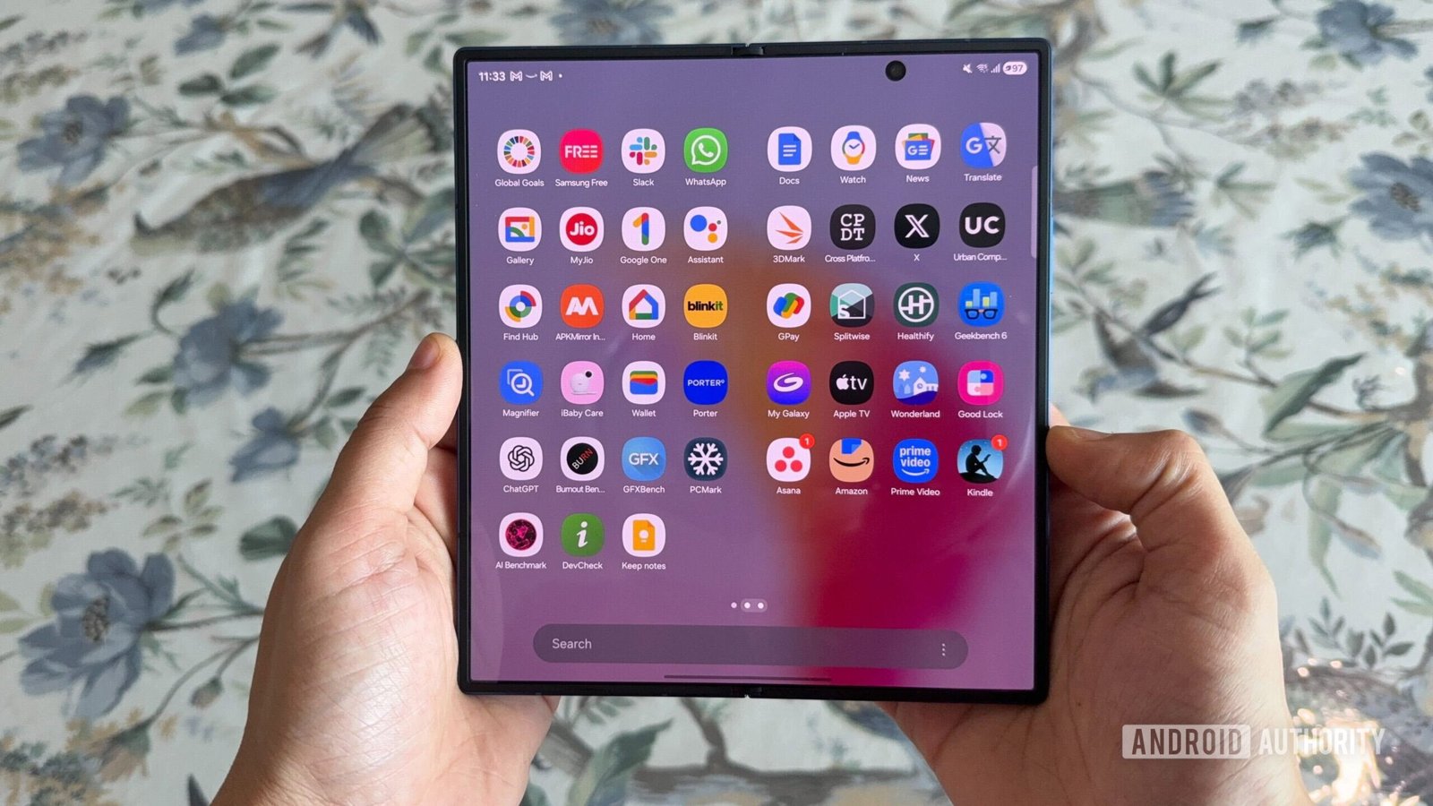 Samsung Galaxy Z Fold 7 in hand showing apps