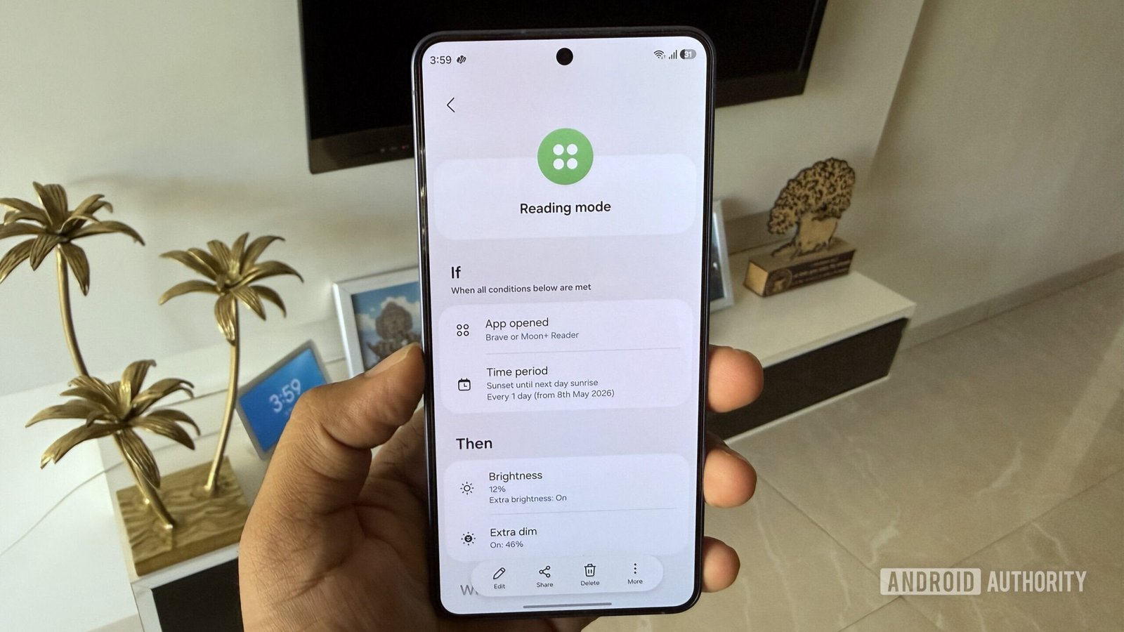A Galaxy phone showing reading routine