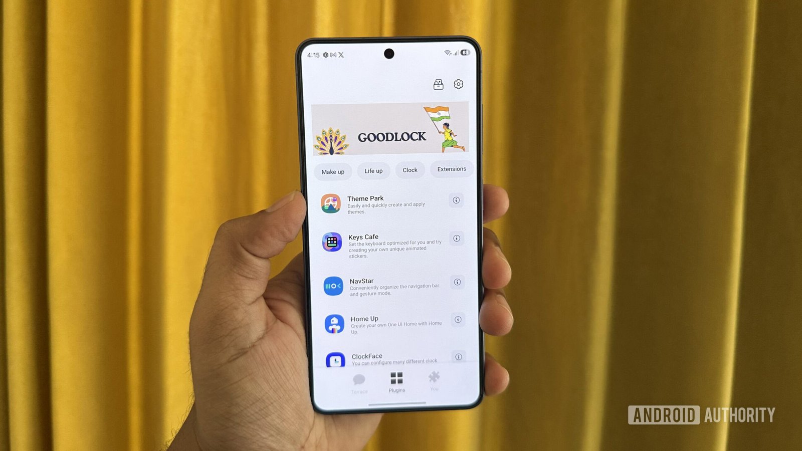 Galaxy phone in hand showing Good Lock app