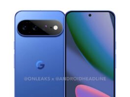 A leaked render of a blue Google Pixel 11 Pro XL from Android Headlines and Onleaks