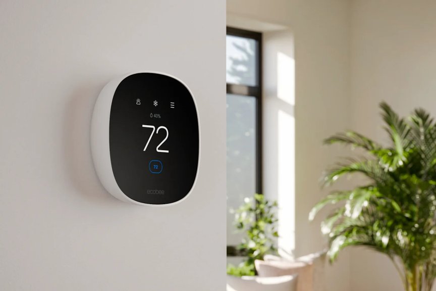 Best Apple Siri Voice Commands for Your Home: A Complete Guide 3 Ecobee's Essential thermostat on a white wall in a sunny room.