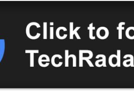 Google logo on a black background next to text reading 'Click to follow TechRadar'