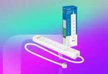 Make Your Home Smarter With 16% Off This Tapo Wi-Fi Power Strip A white power strip against a purple/green gradient CNET background.