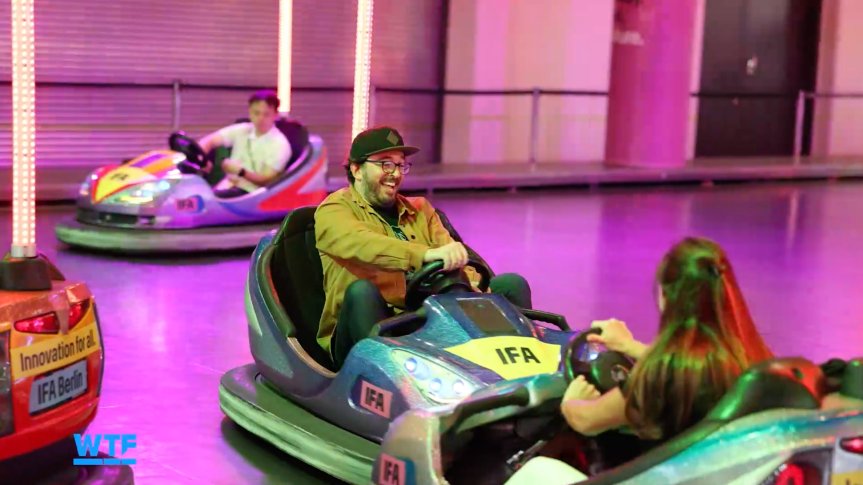 I Went Shopping for My Ultimate Smart Home of the Future at IFA 2026 7 The writer gleefully riding an IFA bumper car.