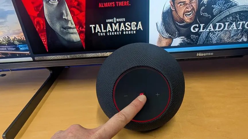 I Tested the Three Big Voice Assistants to See Who’s Best at Predicting Weather 1 Finger touching Amazon Echo Studio device.